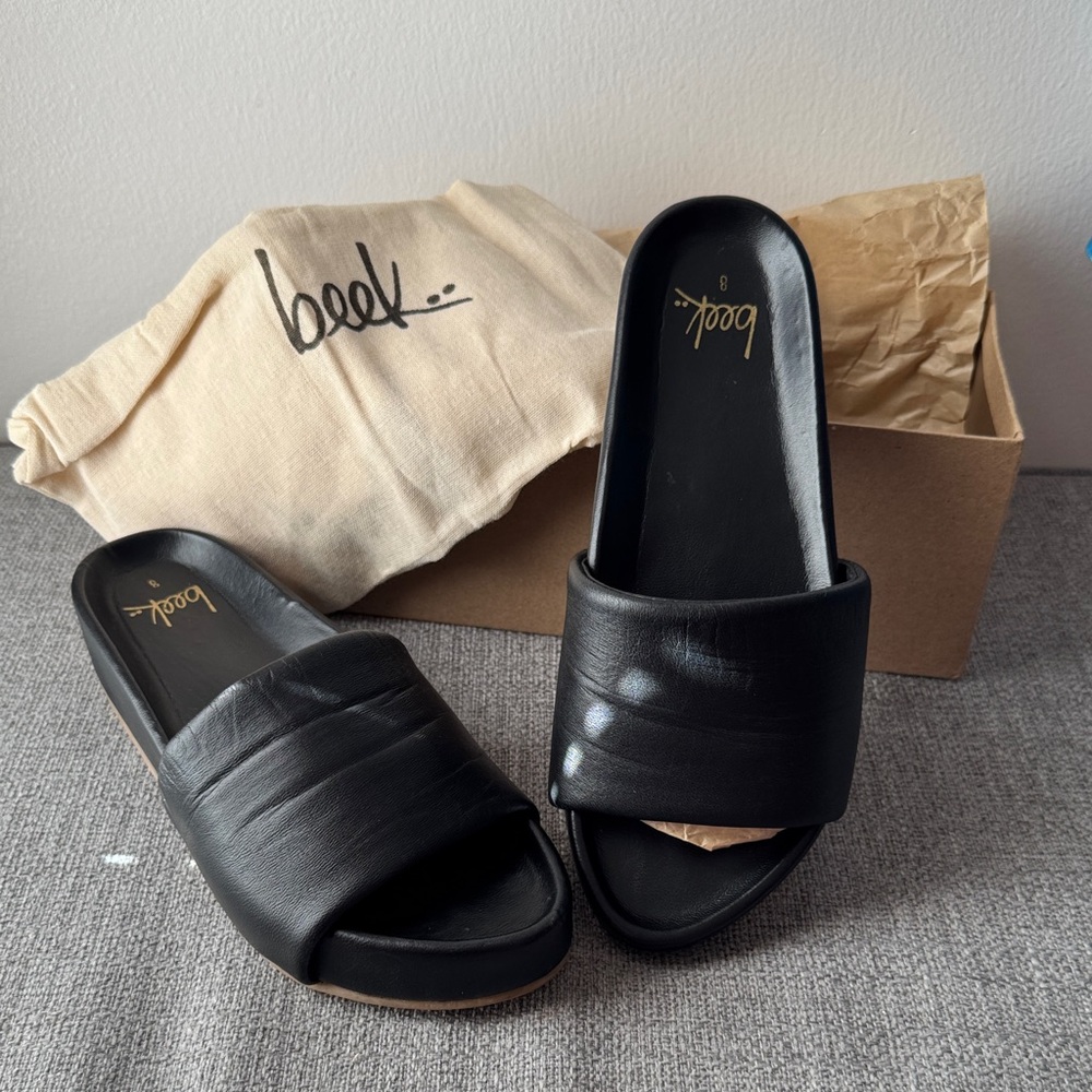 beek Black Leather Mules